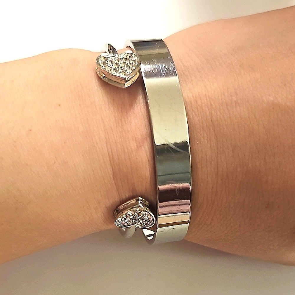 5/$25 - L Parkin & Pavè Rhinestone Heart Silvertone Cuff Bracelet Set